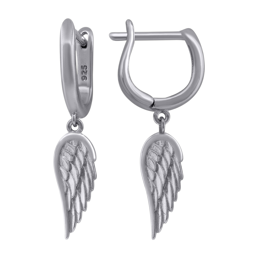 925 Sterling Silver Womens Angel Wing Religious Dangle Hoop Earrings